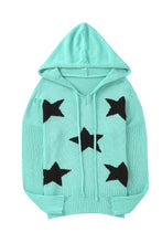 Load image into Gallery viewer, V Neck Star Pattern Hooded Sweater with Slits