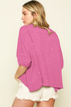 Load image into Gallery viewer, Distressed Bleached Asymmetric Hem Short Sleeve Top