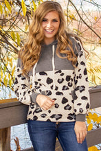 Load image into Gallery viewer, Print Color Block Pocketed Drawstring Hoodie