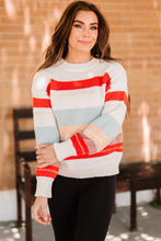 Load image into Gallery viewer, Crew Neck Drop-shoulder Striped Color Block Sweater