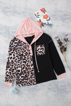 Load image into Gallery viewer, Leopard Patchwork Buttoned Hooded Sweatshirt