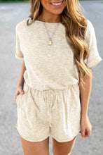 Load image into Gallery viewer, Beige Ribbed Elastic Waist Romper