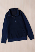 Load image into Gallery viewer, Navy Stand Neck Waffle Zip up Sweatshirt