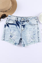 Load image into Gallery viewer, Distressed Bleached Denim Shorts