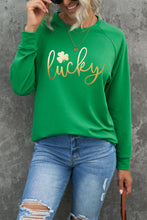 Load image into Gallery viewer, Lucky Glitter Graphic Raglan Sleeve Pullover Sweatshirt