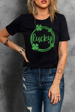 Load image into Gallery viewer, St Patrick Sequin Lucky Clover Print Short Sleeve T-shirt
