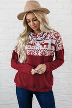 Load image into Gallery viewer, Burgundy Christmas Elk Print Cowl Neck Knit Top