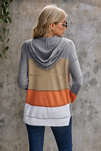 Load image into Gallery viewer, Zipped Front Colorblock Hollow-out Knit Hoodie