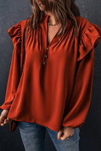 Load image into Gallery viewer, Ruffled Pleated Buttoned V Neck Blouse