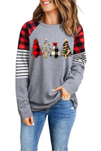 Load image into Gallery viewer, Christmas Trees Print Plaid &amp; Stripe Long Sleeve Top
