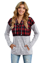 Load image into Gallery viewer, Plaid Splicing Pocketed Gray Hoodie