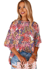 Load image into Gallery viewer, Multicolor Floral Print Shirred 3/4 Sleeve Tunic Blouse