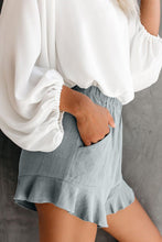 Load image into Gallery viewer, Blue High Waist Pocketed Ruffle Shorts