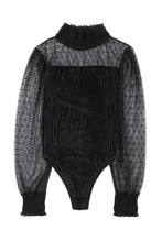 Load image into Gallery viewer, Sheer Dotty Long Sleeve Ribbed Velvet Bodysuit