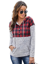 Load image into Gallery viewer, Plaid Splicing Pocketed Gray Hoodie