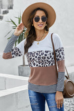 Load image into Gallery viewer, Stripes Leopard Splicing Colorblock Long Sleeve Top