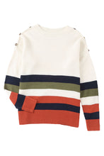 Load image into Gallery viewer, Buttoned Shoulder Drop Shoulder Striped Sweater