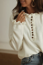Load image into Gallery viewer, Beige Frill Trim Buttoned Knit Pullover Sweater