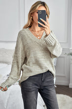 Load image into Gallery viewer, Khaki V neck Drop Shoulder Knitted Sweater