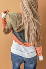 Load image into Gallery viewer, Multicolor Zipped Front Colorblock Hollow-out Knit Hoodie