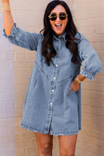 Load image into Gallery viewer, Buttoned Long Sleeve Denim Mini Dress