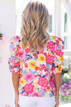 Load image into Gallery viewer, Ruched Puff Sleeve Floral Blouse