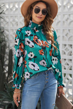 Load image into Gallery viewer, Floral Print Smocked Mock Neck Blouse