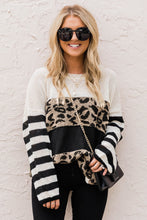 Load image into Gallery viewer, Slouchy Drop-shoulder Leopard Striped Colorblock Sweater