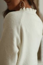 Load image into Gallery viewer, Beige Frill Trim Buttoned Knit Pullover Sweater