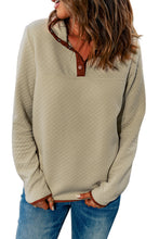 Load image into Gallery viewer, Beige Contrast Binding Snap Button Geometric Pullover Sweatshirt