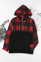 Load image into Gallery viewer, Contrast Buffalo Plaid Zip Pullover Hooded Top