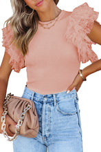 Load image into Gallery viewer, Dotty Mesh Ruffle Sleeve Ribbed Knit Top