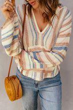 Load image into Gallery viewer, Multicolor Striped Knit Kangaroo Pocket Hooded Sweater