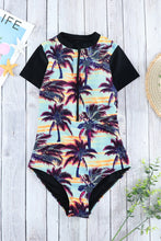 Load image into Gallery viewer, Beach Sunset Zip Front Half Sleeve One Piece Swimsuit