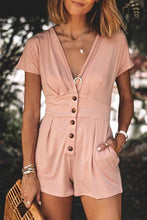 Load image into Gallery viewer, Deep V Neck Buttoned High Waist Romper