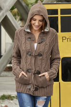 Load image into Gallery viewer, Khaki Fur Hood Horn Button Sweater Cardigan