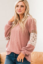 Load image into Gallery viewer, Leopard Sequin Splicing Sleeves Textured Knit Top