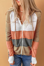 Load image into Gallery viewer, Multicolor Zipped Front Colorblock Hollow-out Knit Hoodie