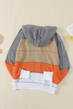 Load image into Gallery viewer, Zipped Front Colorblock Hollow-out Knit Hoodie