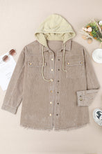 Load image into Gallery viewer, Khaki Patchwork Hooded Corduroy Shacket