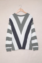 Load image into Gallery viewer, Striped Colorblock V Neck Knitted Sweater