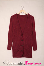 Load image into Gallery viewer, Burgundy Front Pocket and Buttons Closure Cardigan