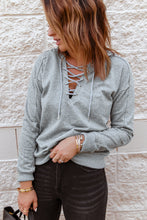 Load image into Gallery viewer, Grey Casual Solid Color Lace-up Hoodie