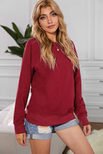 Load image into Gallery viewer, Wine Red Solid Crew Neck Pullover Sweatshirt