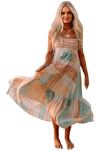 Load image into Gallery viewer, Multicolor Boho Patchwork Print Square Neck Sundress