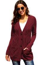 Load image into Gallery viewer, Burgundy Front Pocket and Buttons Closure Cardigan