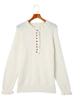 Load image into Gallery viewer, Beige Frill Trim Buttoned Knit Pullover Sweater