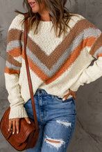 Load image into Gallery viewer, Beige Chevron Striped Drop Shoulder Sweater