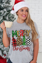 Load image into Gallery viewer, Merry Christmas Tree Pattern Print Crew Neck Graphic Tee
