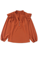 Load image into Gallery viewer, Ruffled Pleated Buttoned V Neck Blouse